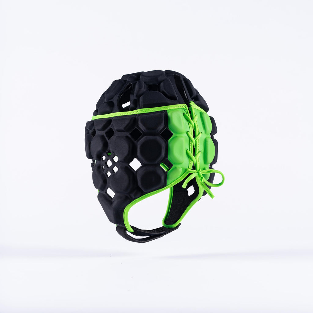 RPBJ26Body armour_Mouthguards Octane Headguard Black Green, Rear Angle